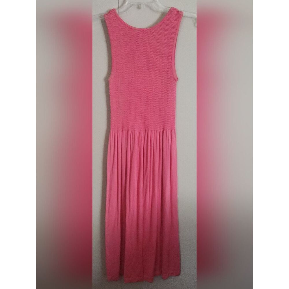 D42 Elietian Sleeveless Pink Knit Womens midi tank dress w smocked bodice - Cora